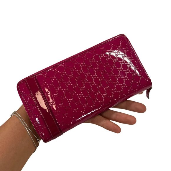 Authentic Gucci Wallet Long Micro Shima GG Logo Zip Around Pink GG Vintage - Picture 7 of 9